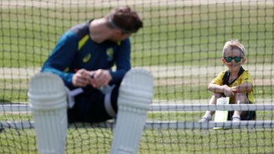 A child looks at Australia's Steve Smith during nets at Lord's. Action Images via Reuters