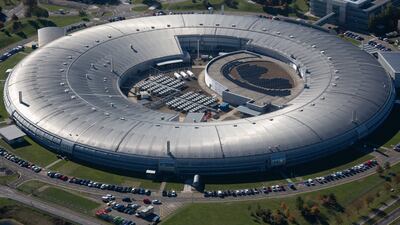 An aerial photograph of the Diamond Light Source building, Harwell Science and Innovation Campus. The facility is in line for £500 million upgrade. Aerial Photograph by David Goddard