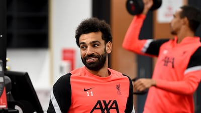 Liverpool star Mohamed Salah during a training session after testing negative for Covid-19 ahead of the Champions League Group D stage match against Atalanta. Getty