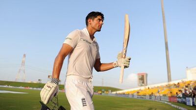 England captain Alastair Cook leaves the field after being dismissed for 263 runs during Day 4 of the first Test against Pakistan in Abu Dhabi. Gareth Copley / Getty Images / October 16, 2015