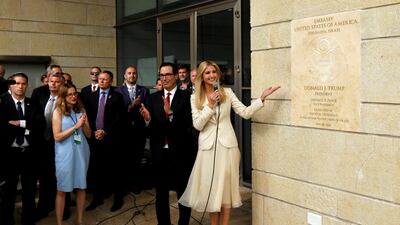 White House Senior Adviser Ivanka Trump and US Treasury Secretary Steven Mnuchin attend the dedication ceremony of the new US embassy in Jerusalem in May 14, 2018. Reuters