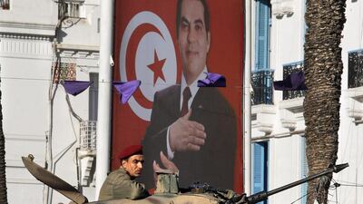 An archive picture from January 15, 2011, the day after Zine El Abidine Ben Ali stood aside. Zohra Bensemra / Reuters