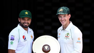 Pakistan captain Azhar Ali with Australian counterpart Tim Paine. Getty