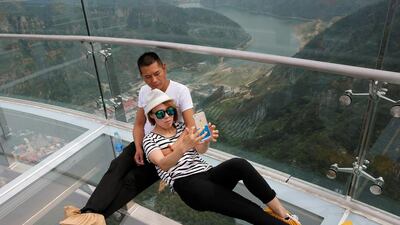 A couple takes a selfie on the platform. Kim Kyung-Hoon / Reuters