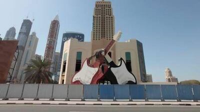No fretting: the guitars will not be dismantled – yet – during demolition of the Hard Rock Cafe building in Dubai. Jeffrey E Biteng / The National