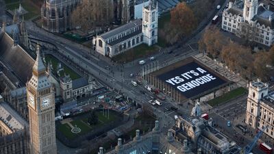 Demonstrators protesting atrocities often use the language of 'genocide', even if that allegation is difficult to prove legally. Reuters