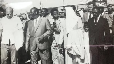 Dr Merle Jensen meets with the UAE's Founding Father, Sheikh Zayed. Courtesy Merle Jensen/University of Arizona