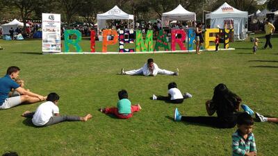 Try kids' yoga at the Ripe Food & Craft Market on Friday at Zabeel Park, Dubai. Courtesy LTF Sports