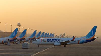 Flydubai has rights to operate 5,180 seats per week to India but is utilising 3,441 seats. Above, flydubai’s fleet at Dubai International Airport. Courtesy flydubai