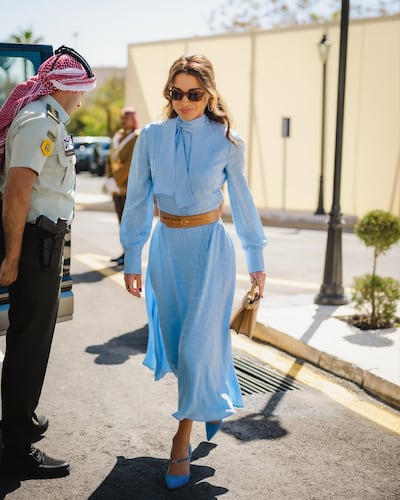 Queen Rania of Jordan arrives at the opening of the Jordanian parliament’s second ordinary session in October. Photo: Queen Rania / Instagram