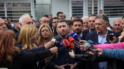 Leader of the Pasok-Kinal socialist party Nikos Androulakis after voting at a polling station in the village of Arkalochori, on the island of Crete, on May 21. Reuters