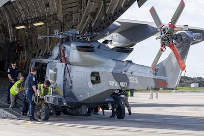 A Royal Navy Wildcat arriving in Cyprus. PA