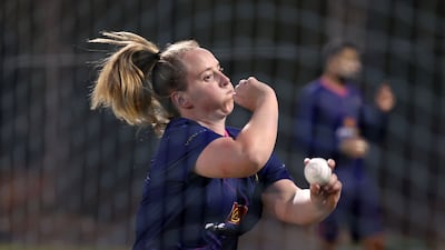 Katie Thompson trains with the UAE women's team at the ICC Academy in Dubai ahead of their T20 World Cup Asia qualifier. All images Chris Whiteoak / The National