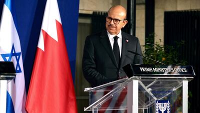 Bahrain's Foreign Minister Abdullatif Al Zayani during a joint press conference with US Secretary of State Mike Pompeo and Israeli Prime Minister Benjamin Netanyahu after their meeting in Jerusalem. AP Photo