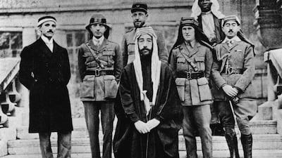 King Faisal I of Iraq, centre, at the 1919 Peace Conference in Paris. Getty