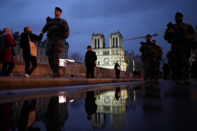 Notre Dame Cathedral before a formal reopening ceremony on December 7. AP