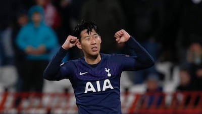 Tottenham's Son Heung-min's subdued celebrations after scoring his second goal. AP