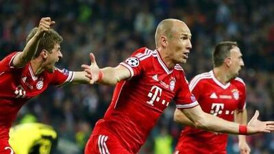 Bayern Munich's Arjen Robben, centre, celebrates his goal against Borussia Dortmund during their Champions League final victory at Wembley Stadium on Saturday night. Darren Staples / Reuters