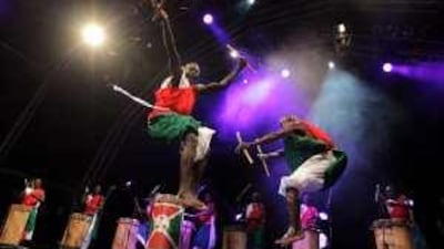 The Drummers of Burundi at the opening night of Womad Abu Dhabi on the Corniche.
