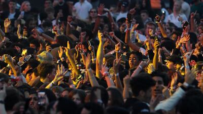 Crowd enjoying Redfest DXB held at Dubai Media City Amphitheatre in Dubai. Pawan Singh / The National