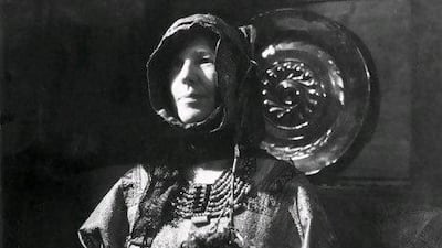 The British explorer and writer Freya Stark dressed in the traditional costume of the Hadramaut region of Yemen.