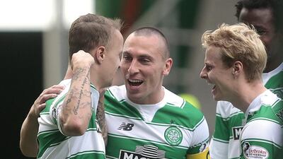 Celtic's Leigh Griffiths, left, scored his side's equaliser in the Uefa Champions League qualifier against Astana. Graham Stuart / Action Images