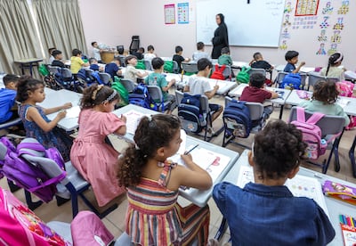 A full classroom at the Emirates Humanitarian City school. Victor Besa / The National