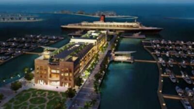 An artist's rendering of the QE2 at the specially designed port in Palm Jumeirah, Dubai.