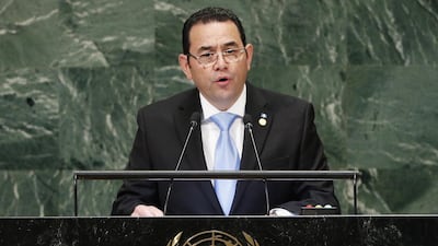 President Jimmy Morales addresses the General Debate of the General Assembly of the United Nations at United Nations Headquarters. EPA
