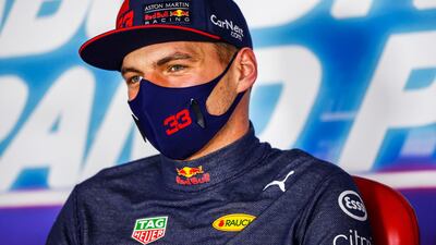 Race winner Max Verstappen in a press conference after the race. Getty