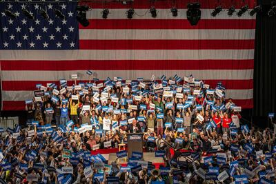 Democratic presidential hopeful Bernie Sanders addresses a rally in Saint Paul, Minnesota. AFP