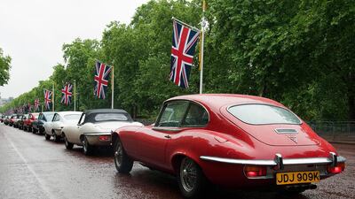 An E-Type line-up in London, UK, to mark the car's 50th anniversary in 2011. Courtesy Jaguar