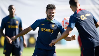Portugal's Goncalo Ramos during training ahead of the Spain game. AFP
