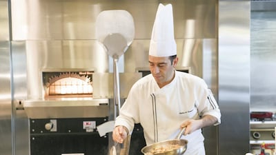 DUBAI, UNITED ARAB EMIRATES - MAY 8, 2018. Chicken Musakhan prepared by Chef Philip Al Nammour, in Sufra restaurant at Hyatt Regency Dubai Creek Heights. (Photo by Reem Mohammed/The National) Reporter: Melinda Healy Section: WK