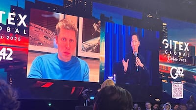 Sam Altman, co-founder and chief executive of OpenAI, and Peng Xiao, group chief executive of G42, at a forum at the Gitex Global technology exhibition in Dubai. Photo: Aarti Nagraj