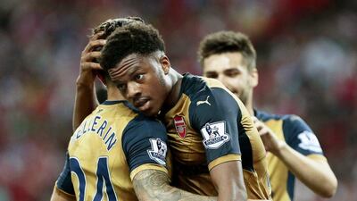 Chuba Akpom scored a hat-trick for Arsenal against a Singapore select XI during the club's pre-season tour. Wallace Woon / EPA