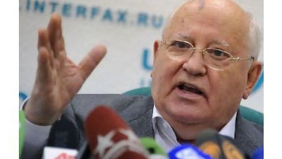 Mikhail Gorbachev, 80, spoke for more than hour at a press conference called ahead of the 20th anniversary of the August 19, 1991 abortive coup that led to the collapse of the Soviet Union. Alexander Nemenov / AFP