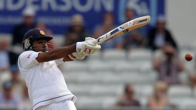 Sri Lanka's Mahela Jayawardene plays a shot on Sunday on Day 3 of the second Test v England at Headingley. Paul Ellis / AFP / June 22, 2014