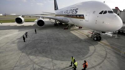 The first A380 delivered to Singapore Airlines arrives at the Airbus Delivery Centre in Toulouse, southern France in 2007. Reuters