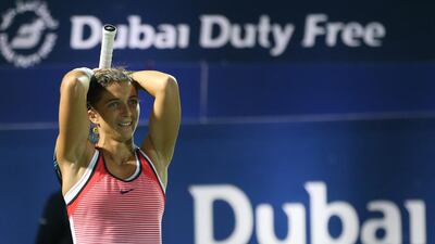Sara Errani of Italy celebrates after winning against Barbora Strycova of Czech Republic the final match at the Dubai Duty Free Tennis WTA Championships in Dubai, United Arab Emirates, 20 February 2016. EPA/ALI HAIDER