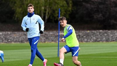 Billy Gilmour of Chelsea during a training session at Chelsea Training Ground in Cobham, England. Getty Images