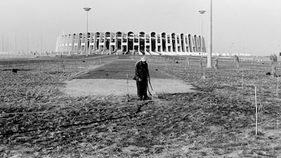 Abu Dhabi may have changed since Christo’s earliest visits to the emirate, but the artist’s determination to see The Mastaba built has not. This picture of the Sheikh Zayed stadium in Abu Dhabi was taken by Christo’s collaborator, Wolfgang Volz, in 1981. Courtesy Wolfgang Volz