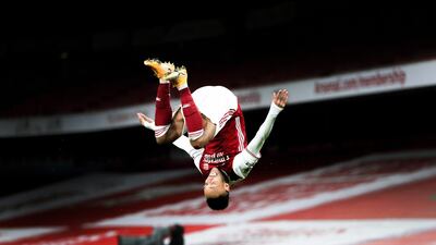 Arsenal striker Pierre-Emerick Aubameyang celebrates after scoring his team's opening goal in their 3-0 Premier League win over Newcastle United at the Emirates Stadium on Monday, January 18. Getty