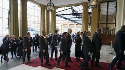 World leaders and heads of state arrive for the reception at Buckingham Palace in London. PA
