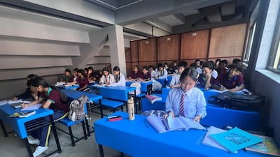 Classes are conducted near staircases in a sports academy and in tents. Photo: Rajendra Dawadi