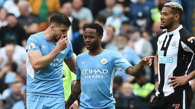 City's Raheem Sterling celebrates after scoring. EPA