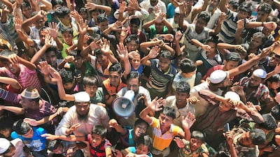 About 1,000 Rohingya Muslim refugees demonstrated Thursday at a camp in Bangladesh against plans to repatriate them to Myanmar. AP Photo