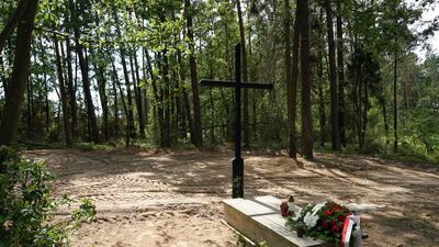 A symbolic grave in the Bialucki Forest near Ilowo in Poland, where the mass grave of about 8,000 Nazi victims from the nearby Soldau concentration camp was unearthed. AFP