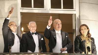 2015 Nobel Peace Prize laureates of the Tunisian National Dialogue Quartet, left to right: President of the National Order of Tunisian Lawyers Fadhel Mahfoudh, the Secretary General of the Tunisian General Labour Union Houcine Abbassi, the Tunisian Human Rights League (LTDH) Abdessatar Ben Moussa and the President of the Tunisian employers union (UTICA) Wided Bouchamaoui. Audun Braastad / AFP