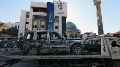 A car that was in the suicide bombings in Beirut last week. Bilal Hussein / AP Photo